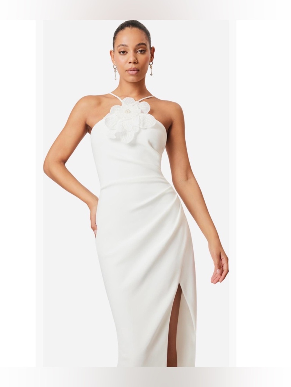 Elliatt Janelle Floral Appliqué Halter Neck Cocktail White Midi Dress Size Large - Picture 6 of 11